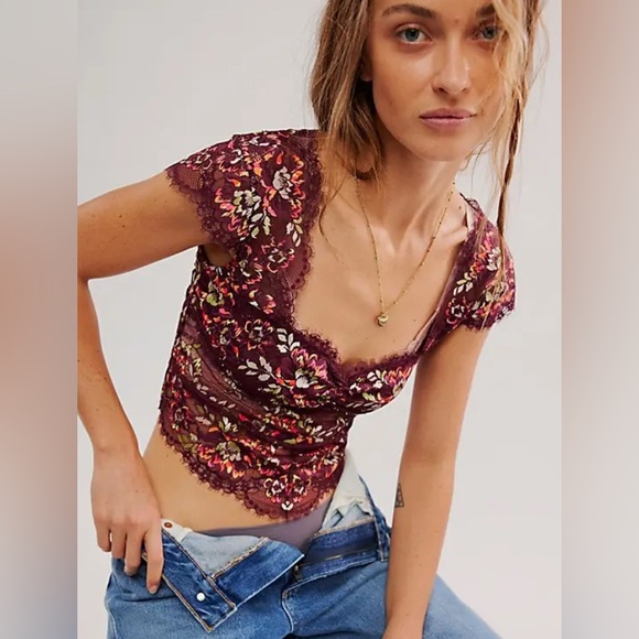 Free People Garden Party Lace Tee. NWT. Port royale - Picture 1 of 4